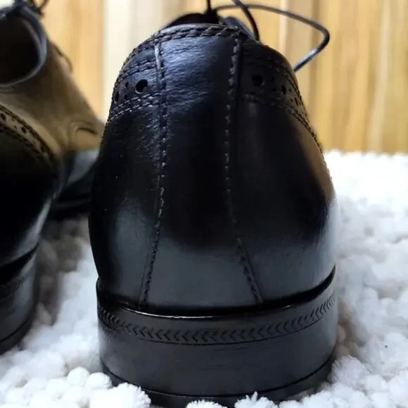 JOHN VARVATOS BLACK LEATHER WINGTIP OXFORDS CUSTOM DYED JET  display picture 2